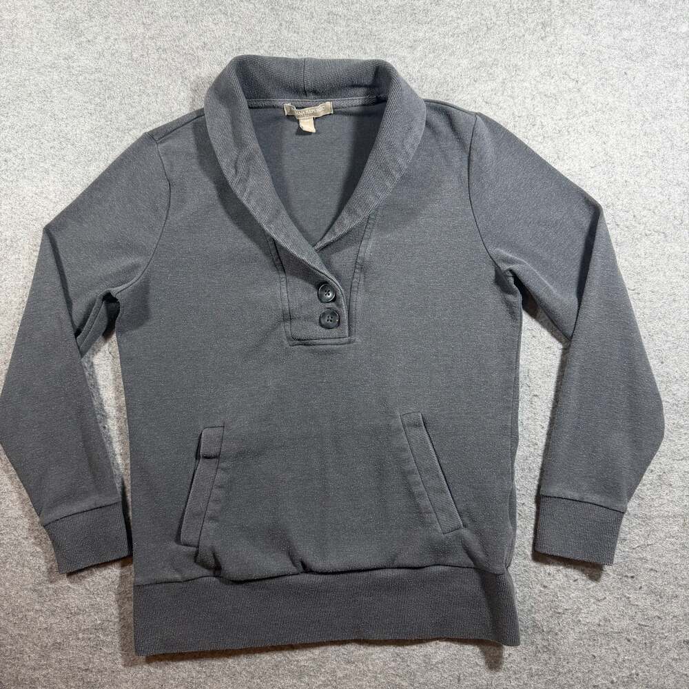 Banana Republic Shawl Collar Popover Sweatshirt Womens S Petite Charcoal Gray